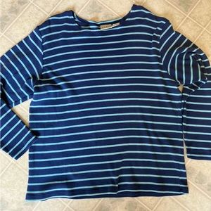 LL Bean blue Striped Ribbed Boat Neck long sleeved Tee